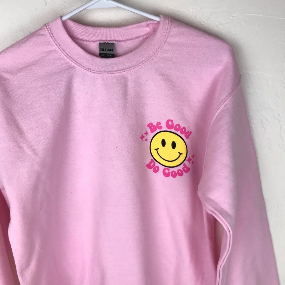 NEW Gildan Pink Be Good Do Good Boutique Crewneck Sweatshirt Cozy Loungewear